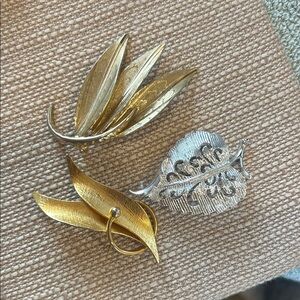 Pick 1! Silver Gerry’s Leaf, 3 leaf or 2 leaf gold brushed brooches